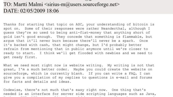 Newly Revealed Satoshi Email Correspondence with Martti Malmi
